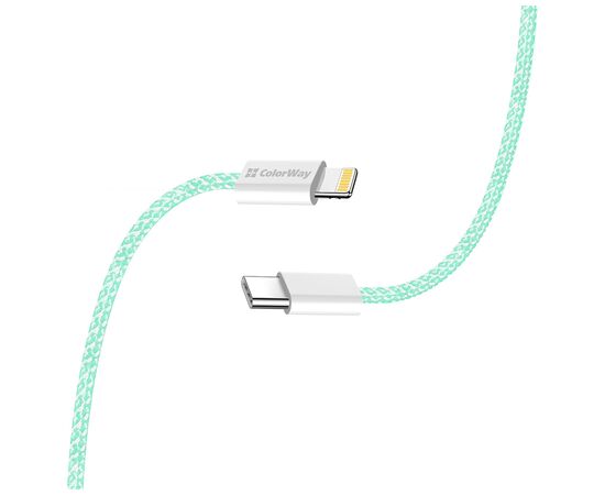 Дата кабель USB-C to Lightning 1.0m 27W green ColorWay (CW-CBPDCL061-G), изображение 5 Дата кабель USB-C to Lightning 1.0m 27W green ColorWay (CW-CBPDCL061-G), изображение 5
