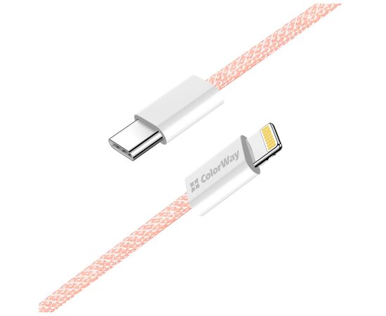 Дата кабель USB-C to Lightning 1.0m 27W pink ColorWay (CW-CBPDCL061-P), изображение 5 Дата кабель USB-C to Lightning 1.0m 27W pink ColorWay (CW-CBPDCL061-P), изображение 5