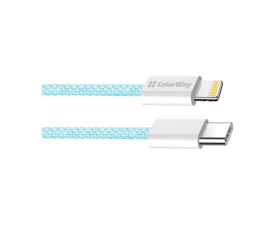 Дата кабель USB-C to Lightning 1.0m 27W blue ColorWay (CW-CBPDCL061-BL), изображение 3 Дата кабель USB-C to Lightning 1.0m 27W blue ColorWay (CW-CBPDCL061-BL), изображение 3