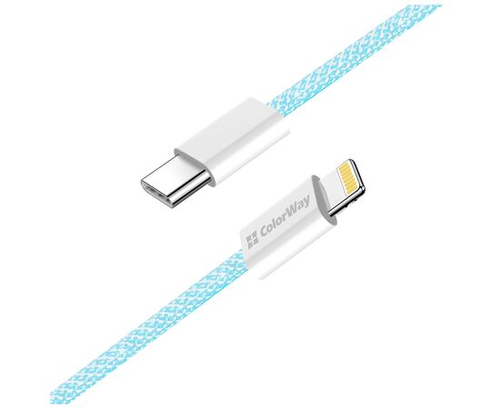 Дата кабель USB-C to Lightning 1.0m 27W blue ColorWay (CW-CBPDCL061-BL), изображение 5 Дата кабель USB-C to Lightning 1.0m 27W blue ColorWay (CW-CBPDCL061-BL), изображение 5