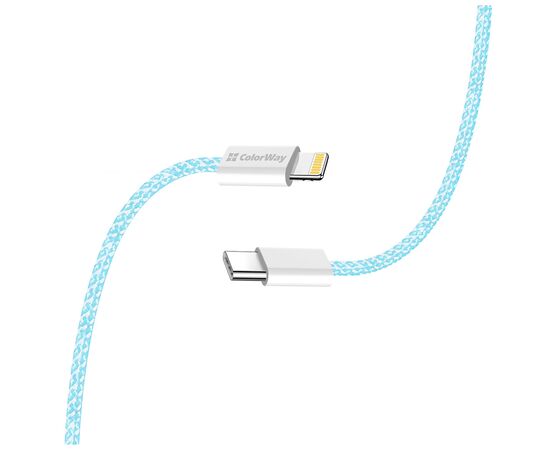 Дата кабель USB-C to Lightning 1.0m 27W blue ColorWay (CW-CBPDCL061-BL), изображение 6 Дата кабель USB-C to Lightning 1.0m 27W blue ColorWay (CW-CBPDCL061-BL), изображение 6