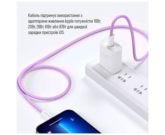 Дата кабель USB-C to Lightning 1.0m 27W purple ColorWay (CW-CBPDCL061-PU), изображение 10 Дата кабель USB-C to Lightning 1.0m 27W purple ColorWay (CW-CBPDCL061-PU), изображение 10