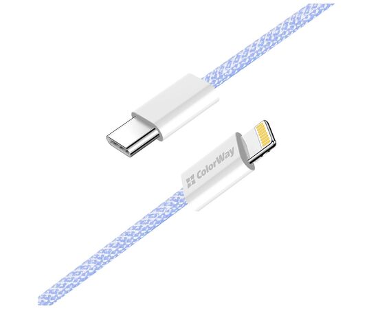 Дата кабель USB-C to Lightning 1.0m 27W purple ColorWay (CW-CBPDCL061-PU), изображение 5 Дата кабель USB-C to Lightning 1.0m 27W purple ColorWay (CW-CBPDCL061-PU), изображение 5