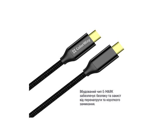 Дата кабель USB-C to USB-C 1.0m USB3.2 (20Gbps 4K PD100W) Gen2 5А black ColorWay (CW-CBPDCC062-BK), изображение 11 Дата кабель USB-C to USB-C 1.0m USB3.2 (20Gbps 4K PD100W) Gen2 5А black ColorWay (CW-CBPDCC062-BK), изображение 11