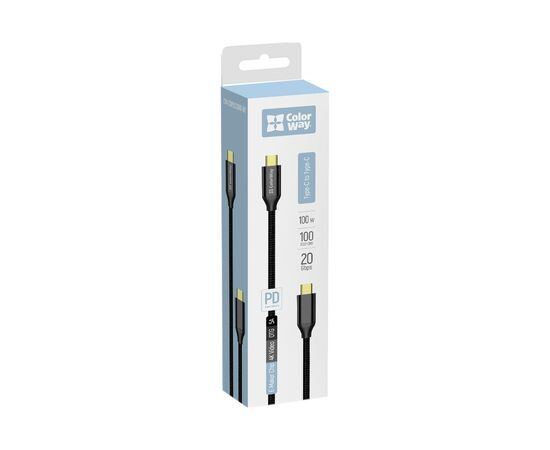 Дата кабель USB-C to USB-C 1.0m USB3.2 (20Gbps 4K PD100W) Gen2 5А black ColorWay (CW-CBPDCC062-BK), изображение 6 Дата кабель USB-C to USB-C 1.0m USB3.2 (20Gbps 4K PD100W) Gen2 5А black ColorWay (CW-CBPDCC062-BK), изображение 6
