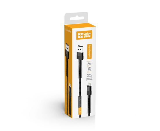 Дата кабель USB-C to Lightning 1.0m 2.4А black ColorWay (CW-CBUL063-BK), изображение 2 Дата кабель USB-C to Lightning 1.0m 2.4А black ColorWay (CW-CBUL063-BK), изображение 2