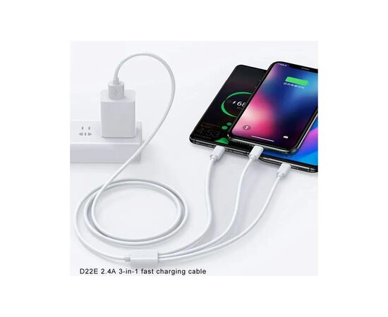 Дата кабель USB 2.0 AM to Lightning + Micro 5P + Type-C 1.0m D22E White Denmen (DM-D22E-WH), зображення 2 Дата кабель USB 2.0 AM to Lightning + Micro 5P + Type-C 1.0m D22E White Denmen (DM-D22E-WH), зображення 2