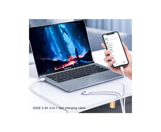 Дата кабель USB 2.0 AM to Lightning + Micro 5P + Type-C 1.0m D22E White Denmen (DM-D22E-WH), зображення 4 Дата кабель USB 2.0 AM to Lightning + Micro 5P + Type-C 1.0m D22E White Denmen (DM-D22E-WH), зображення 4