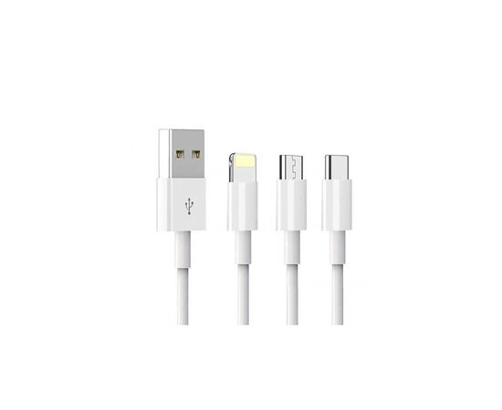 Дата кабель USB 2.0 AM to Lightning + Micro 5P + Type-C 1.0m D22E White Denmen (DM-D22E-WH)