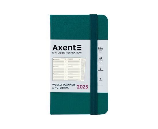 Еженедельник Axent датированный 2025 Pocket Strong 90х150 мм, малахитовый (8508-25-31-A), изображение 2 Еженедельник Axent датированный 2025 Pocket Strong 90х150 мм, малахитовый (8508-25-31-A), изображение 2