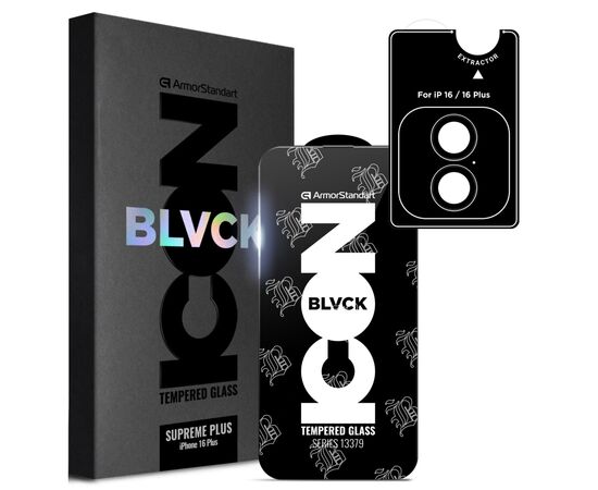 Стекло защитное Armorstandart Supreme Plus Black Icon Apple iPhone 16 Plus (ARM81396)