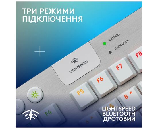 Клавиатура Logitech G915 TKL X Lightspeed Switch-Tactile Wireless/Bluetooth/USB UA White (920-012737), изображение 9 Клавиатура Logitech G915 TKL X Lightspeed Switch-Tactile Wireless/Bluetooth/USB UA White (920-012737), изображение 9