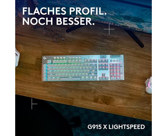 Клавиатура Logitech G915 X Lightspeed Switch-Tactile Wireless/Bluetooth/USB UA White (920-012690), изображение 4 Клавиатура Logitech G915 X Lightspeed Switch-Tactile Wireless/Bluetooth/USB UA White (920-012690), изображение 4