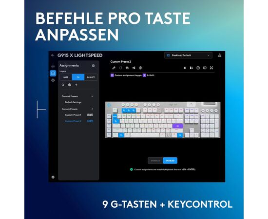 Клавиатура Logitech G915 X Lightspeed Switch-Tactile Wireless/Bluetooth/USB UA White (920-012690), изображение 6 Клавиатура Logitech G915 X Lightspeed Switch-Tactile Wireless/Bluetooth/USB UA White (920-012690), изображение 6