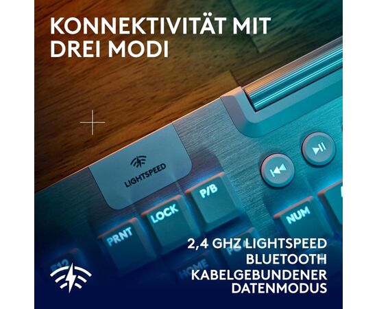 Клавиатура Logitech G915 X Lightspeed Switch-Tactile Wireless/Bluetooth/USB UA White (920-012690), изображение 7 Клавиатура Logitech G915 X Lightspeed Switch-Tactile Wireless/Bluetooth/USB UA White (920-012690), изображение 7