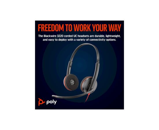 Наушники Poly Blackwire 3220 USB-A/C (8X228AA), изображение 3 Наушники Poly Blackwire 3220 USB-A/C (8X228AA), изображение 3