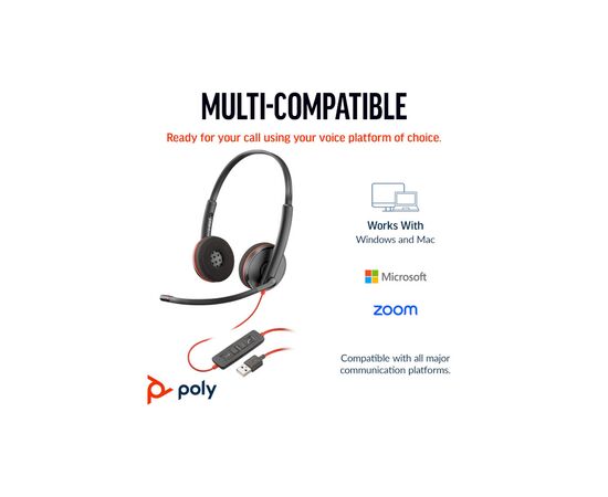 Наушники Poly Blackwire 3220 USB-A/C (8X228AA), изображение 5 Наушники Poly Blackwire 3220 USB-A/C (8X228AA), изображение 5