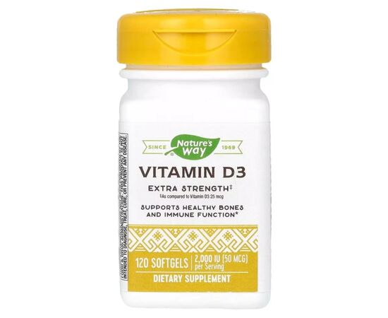 Вітамін Nature's Way Вітамін D3, 50 мкг (2000 МО), Vitamin D3, Extra Strength, 120 гелевих капсу (NWY-15590)