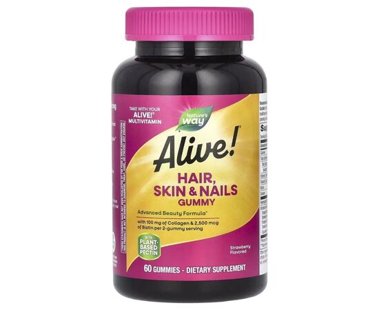 Витамин Nature's Way Здоровье волос, кожи и ногтей, вкус клубники, Alive! Hair, Skin (NWY-11534)