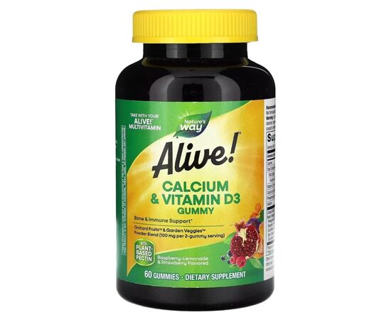 Витамин Nature's Way Кальций и витамин D3, вкус малина-лимонад и клубника, Alive (NWY-10255)