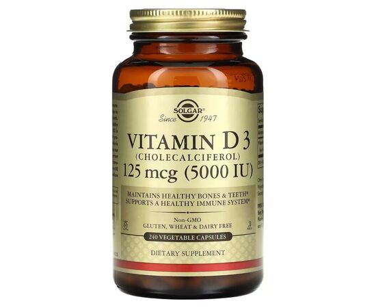 Вітамін Solgar Вітамін D3, 125 мкг (5000 МО), Vitamin D3 (Cholecalciferol), 240 вегетаріанс (SOL-03314)