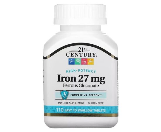 Вітамін 21st Century Залізо Високоефективне, 27 мг, High-Potency Iron, 110 таблеток (CEN-22690)
