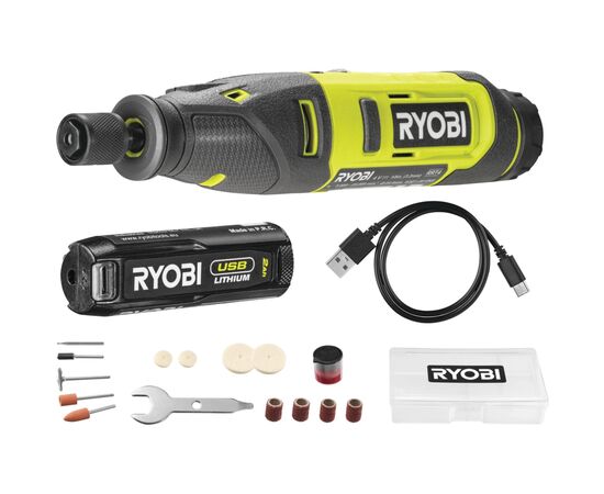 Гравер Ryobi аккумуляторный RRT4-120GA15 4В, 1х2Ah, 15 аксессуаров, 0.23кг (5133005634)