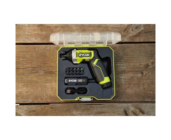 Отвертка аккумуляторная Ryobi RSD4-120T 4В, USB, Lithium, 1х2Ah, 5Нм, 200об/мин, кейс, 10 насадок (5133006210), изображение 3