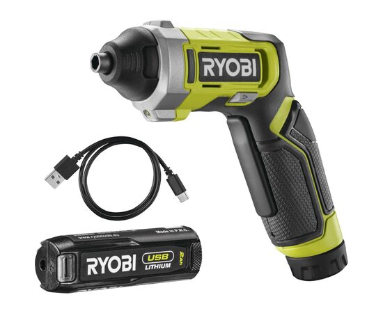 Викрутка акумуляторна Ryobi RSD4-120T 4В, USB, Lithium, 1х2Ah, 5Нм, 200об/хв, кейс, 10 насадок (5133006210)