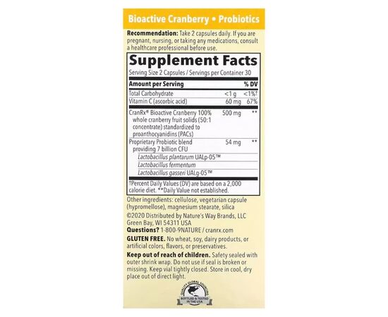 Витамин Nature's Way Клюква биоактивная с пробиотиком, женское здоровье, Cran (NWY-11861), изображение 2 Витамин Nature's Way Клюква биоактивная с пробиотиком, женское здоровье, Cran (NWY-11861), изображение 2