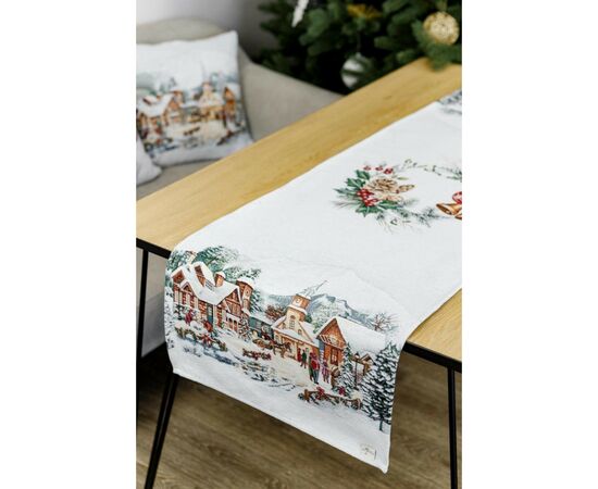 Дорожка на стол Прованс гобеленовая с велюром Зимний город 35х100 см (4823093450448), изображение 2