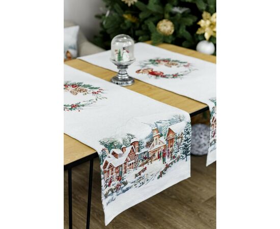 Дорожка на стол Прованс гобеленовая с велюром Зимний город 35х100 см (4823093450448), изображение 3