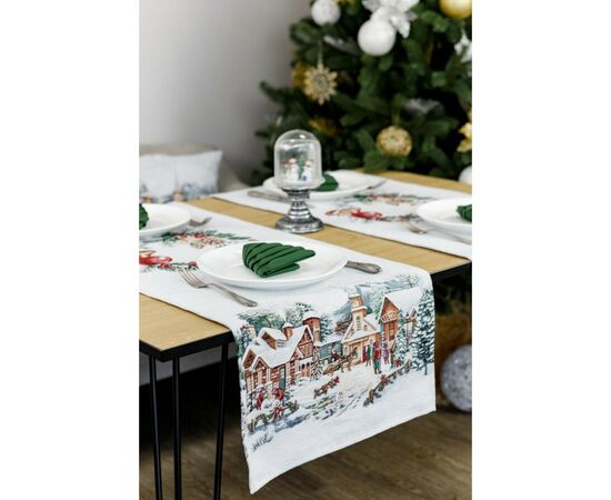 Дорожка на стол Прованс гобеленовая с велюром Зимний город 35х100 см (4823093450448), изображение 4