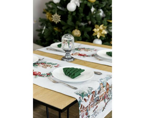 Дорожка на стол Прованс гобеленовая с велюром Зимний город 35х100 см (4823093450448), изображение 6