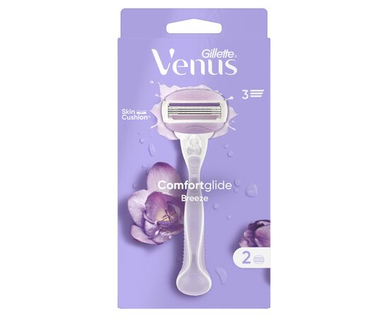 Бритва Gillette Venus ComfortGlide Breeze с 2 сменными картриджами (7702018886166), изображение 2 Бритва Gillette Venus ComfortGlide Breeze с 2 сменными картриджами (7702018886166), изображение 2