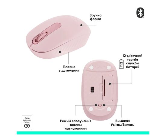 Мишка Logitech M196 Bluetooth Rose (910-007461), зображення 11 Мишка Logitech M196 Bluetooth Rose (910-007461), зображення 11