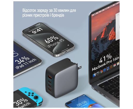 Зарядное устройство ColorWay Power Delivery GaN (USB-A + 3USB TYPE-C) (100W) (CW-CHS047PD-BK), изображение 10 Зарядное устройство ColorWay Power Delivery GaN (USB-A + 3USB TYPE-C) (100W) (CW-CHS047PD-BK), изображение 10