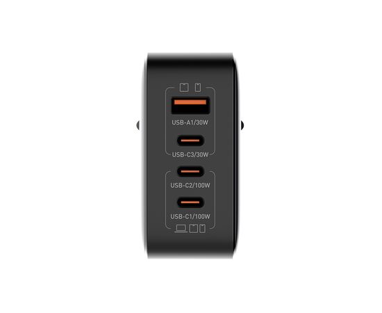 Зарядное устройство ColorWay Power Delivery GaN (USB-A + 3USB TYPE-C) (100W) (CW-CHS047PD-BK), изображение 2 Зарядное устройство ColorWay Power Delivery GaN (USB-A + 3USB TYPE-C) (100W) (CW-CHS047PD-BK), изображение 2