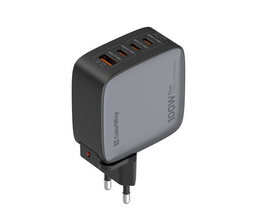 Зарядное устройство ColorWay Power Delivery GaN (USB-A + 3USB TYPE-C) (100W) (CW-CHS047PD-BK), изображение 4 Зарядное устройство ColorWay Power Delivery GaN (USB-A + 3USB TYPE-C) (100W) (CW-CHS047PD-BK), изображение 4