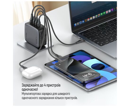 Зарядное устройство ColorWay Power Delivery GaN (USB-A + 3USB TYPE-C) (100W) (CW-CHS047PD-BK), изображение 9 Зарядное устройство ColorWay Power Delivery GaN (USB-A + 3USB TYPE-C) (100W) (CW-CHS047PD-BK), изображение 9