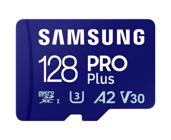 Карта памяти Samsung 128 GB microSDXC Pro Plus UHS-I U3 V30 A2 Class 10 + SD-adapter (MB-MD128SA/EU), изображение 2 Карта памяти Samsung 128 GB microSDXC Pro Plus UHS-I U3 V30 A2 Class 10 + SD-adapter (MB-MD128SA/EU), изображение 2