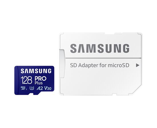 Карта пам'яті Samsung 128 GB microSDXC Pro Plus UHS-I U3 V30 A2 Class 10 + SD-adapter (MB-MD128SA/EU)