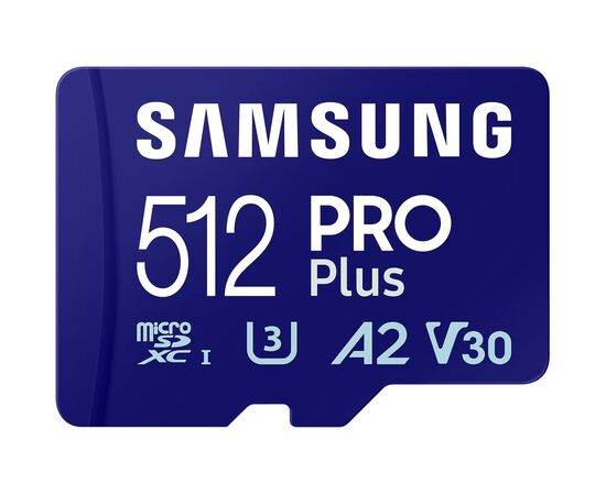 Карта памяти Samsung 512 GB microSDXC Pro Plus UHS-I U3 V30 A2 Class 10 + SD-adap (MB-MD512SA/EU), изображение 2 Карта памяти Samsung 512 GB microSDXC Pro Plus UHS-I U3 V30 A2 Class 10 + SD-adap (MB-MD512SA/EU), изображение 2
