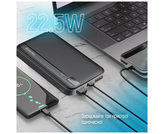 Батарея универсальная ColorWay 20 000 mAh PD/22.5W, QC/3.0, black (CW-PB200LPA4BK-PD), изображение 11 Батарея универсальная ColorWay 20 000 mAh PD/22.5W, QC/3.0, black (CW-PB200LPA4BK-PD), изображение 11