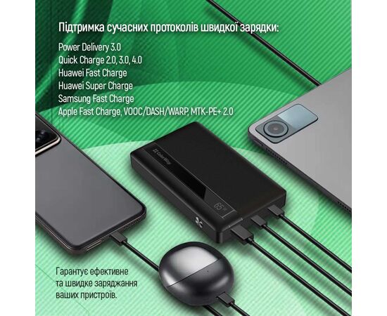 Батарея универсальная ColorWay 20 000 mAh PD/65W, QC/3.0, black (CW-PB200LPA3BK-PDD), изображение 9 Батарея универсальная ColorWay 20 000 mAh PD/65W, QC/3.0, black (CW-PB200LPA3BK-PDD), изображение 9