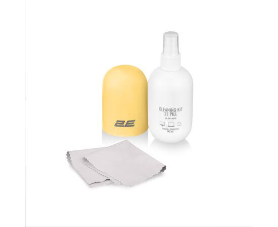 Спрей для очистки 2E PILL 140ml for office equipment +Microfibre 20 cm, white-yellow (2E-SK140YW), изображение 2 Спрей для очистки 2E PILL 140ml for office equipment +Microfibre 20 cm, white-yellow (2E-SK140YW), изображение 2