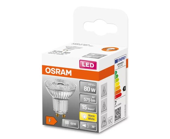Лампочка Osram LED PAR16 80 36 6.9W/827 230V GU10 (4058075112605), изображение 2 Лампочка Osram LED PAR16 80 36 6.9W/827 230V GU10 (4058075112605), изображение 2
