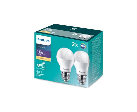 Лампочка Philips ESSLEDBulb 11W E27 3000K 230V 2CT/6 RCA (929001900227), изображение 2 Лампочка Philips ESSLEDBulb 11W E27 3000K 230V 2CT/6 RCA (929001900227), изображение 2