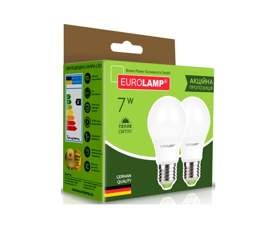 Лампочка Eurolamp LED A60 7W E27 3000K 220V акция 1+1 (MLP-LED-A60-07272(E)), изображение 3 Лампочка Eurolamp LED A60 7W E27 3000K 220V акция 1+1 (MLP-LED-A60-07272(E)), изображение 3