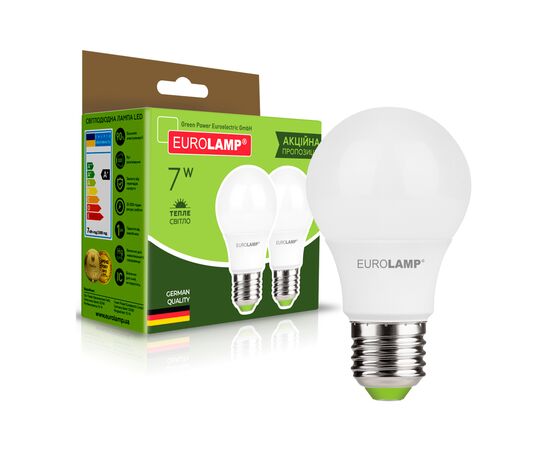 Лампочка Eurolamp LED A60 7W E27 3000K 220V акция 1+1 (MLP-LED-A60-07272(E))